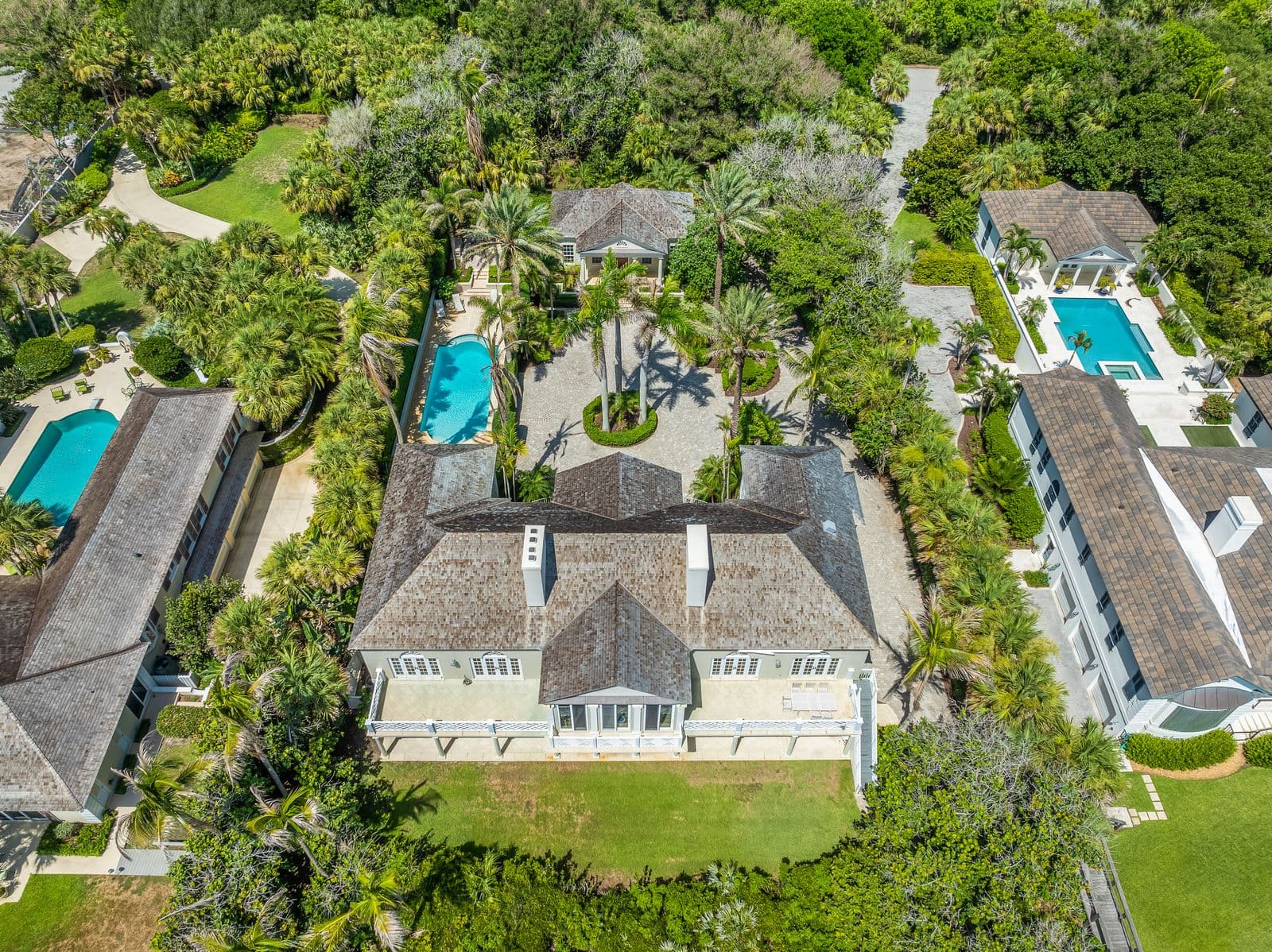 Rear Aerial View of a Beautiful Beach Home